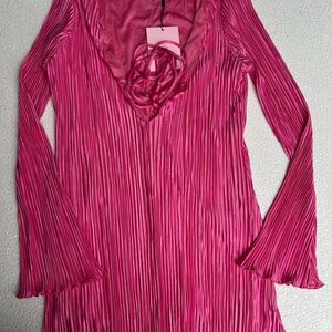 NWT Hello Molly Pink Pleated Long Sleeve Dress